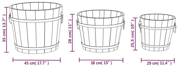 3 részes tömör fenyőfa növénytartó vödör szett