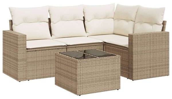 VidaXL 5 részes bézs polyrattan kerti ülőgarnitúra párnákkal