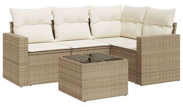 VidaXL 5 részes bézs polyrattan kerti ülőgarnitúra párnákkal