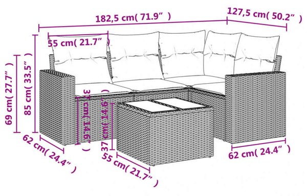 VidaXL 5 részes bézs polyrattan kerti ülőgarnitúra párnákkal