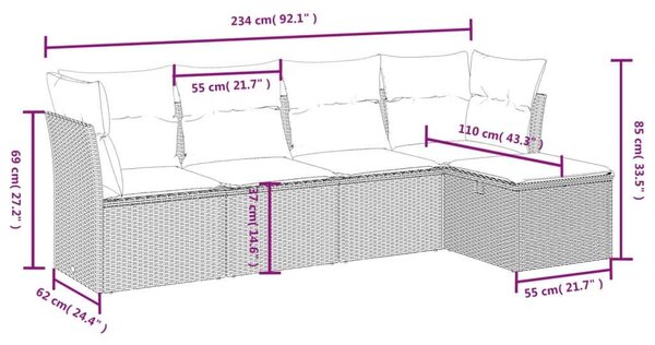VidaXL Polyrattan Kerti Ülőgarnitúra - 5 részes - Bézs