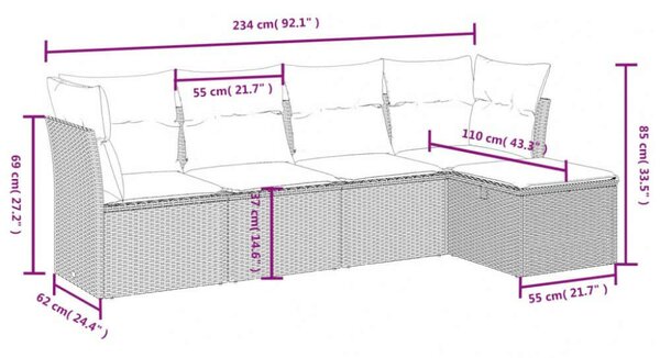 VidaXL Polyrattan Kerti Ülőgarnitúra - 5 részes - Bézs