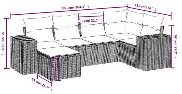 VidaXL Polyrattan Kerti Ülőgarnitúra - Bézs - 6 részes