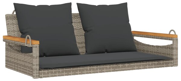 Szürke polyrattan hintapad párnákkal 109 x 62 x 40 cm