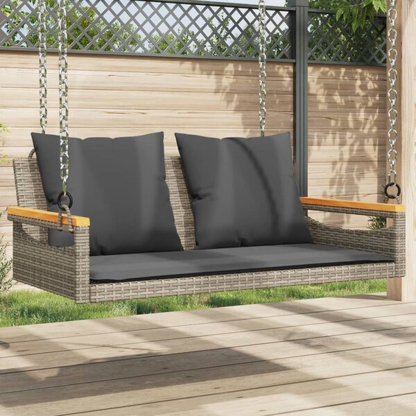 Szürke polyrattan hintapad párnákkal 109 x 62 x 40 cm