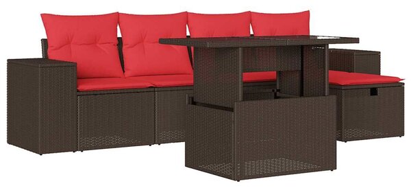 VidaXL 6 db barna polyrattan kerti kanapégarnitúra párnákkal