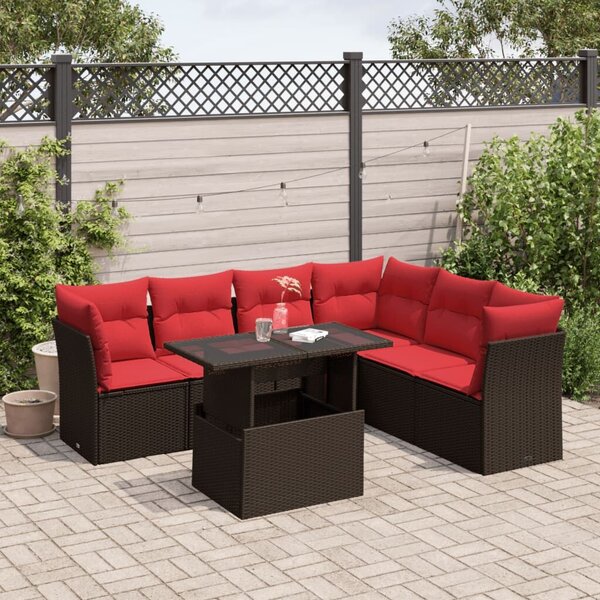 VidaXL 7 db barna polyrattan kerti kanapégarnitúra párnákkal