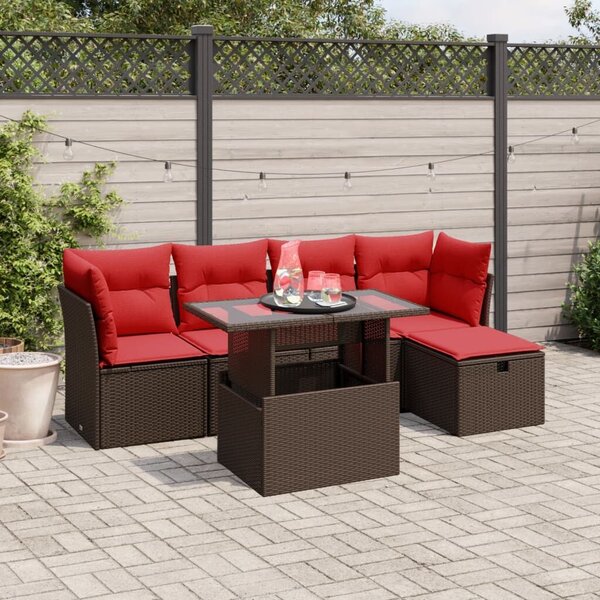 VidaXL 6 db barna polyrattan kerti kanapégarnitúra párnákkal