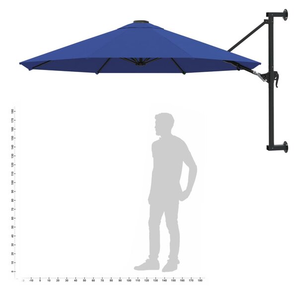 Kék falra szerelhető napernyő fémrúddal 300 cm