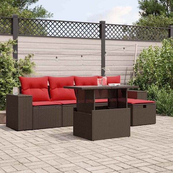 VidaXL 6 db barna polyrattan kerti kanapégarnitúra párnákkal