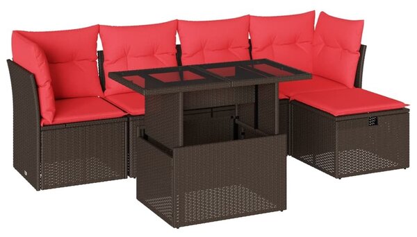 VidaXL 6 db barna polyrattan kerti kanapégarnitúra párnákkal