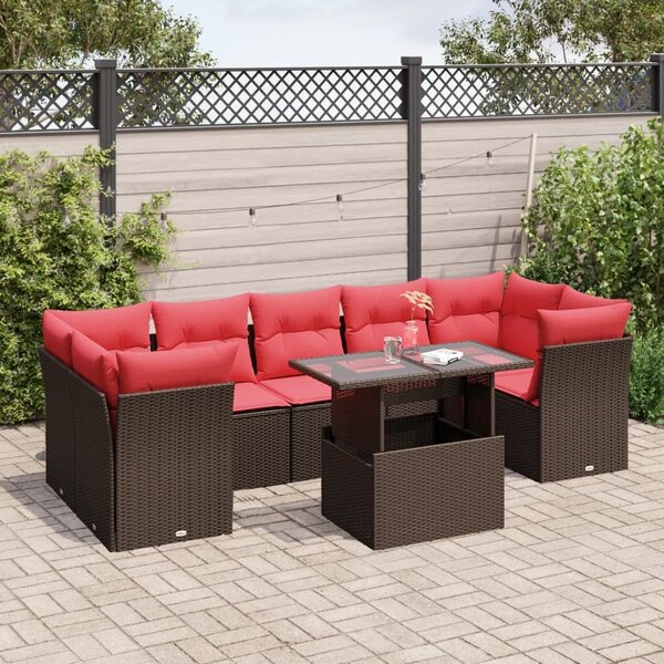 VidaXL 8 db barna polyrattan kerti kanapégarnitúra párnákkal