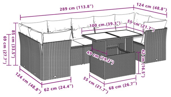 VidaXL 8 db barna polyrattan kerti kanapégarnitúra párnákkal