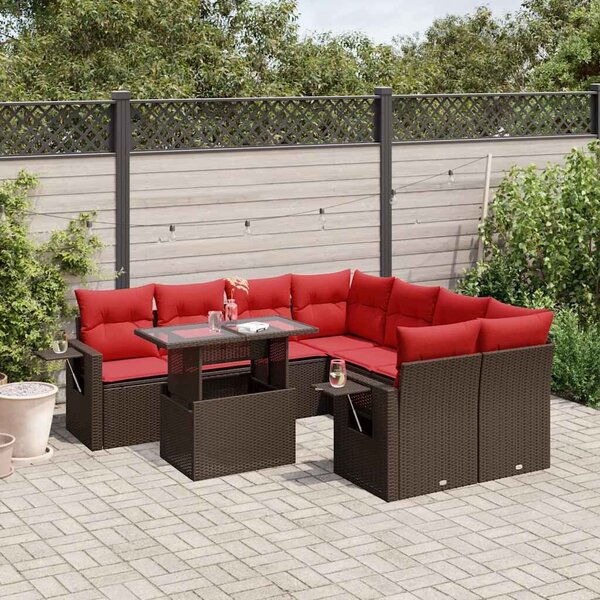 VidaXL 9 db barna polyrattan kerti kanapégarnitúra párnákkal