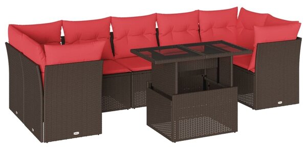 VidaXL 8 db barna polyrattan kerti kanapégarnitúra párnákkal