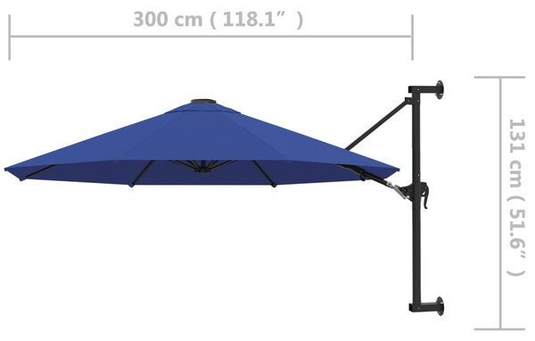 Kék falra szerelhető napernyő fémrúddal 300 cm