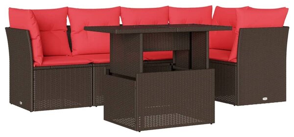 VidaXL 6 db barna polyrattan kerti kanapégarnitúra párnákkal