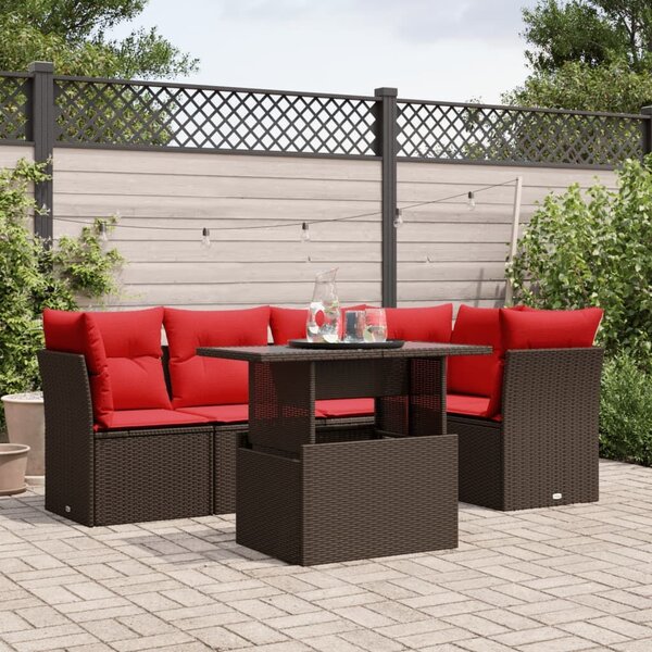 VidaXL 6 db barna polyrattan kerti kanapégarnitúra párnákkal