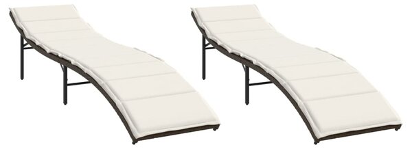 2 db barna polyrattan napozóágy párnával