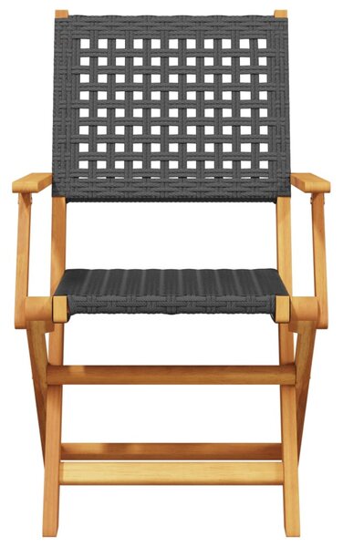 3 részes fekete polyrattan és tömör fa bisztrószett