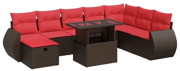 VidaXL 9 részes fekete polyrattan akácfa kerti ülőgarnitúra párnákkal