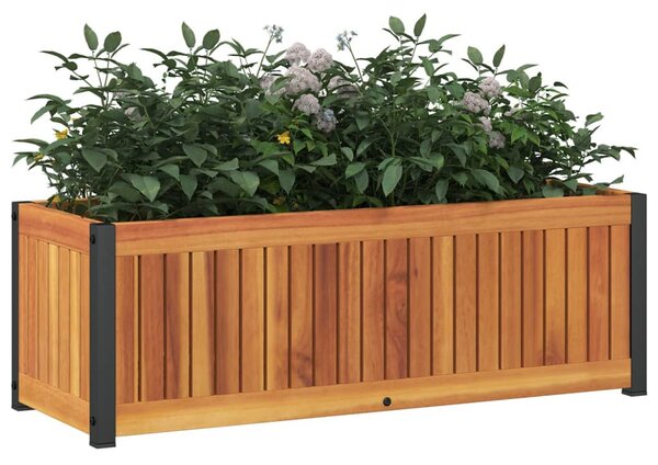 Tömör akácfa és acél kerti virágtartó 80 x 30 x 27,5 cm