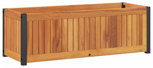Tömör akácfa és acél kerti virágtartó 80 x 30 x 27,5 cm