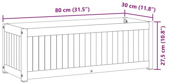 Tömör akácfa és acél kerti virágtartó 80 x 30 x 27,5 cm