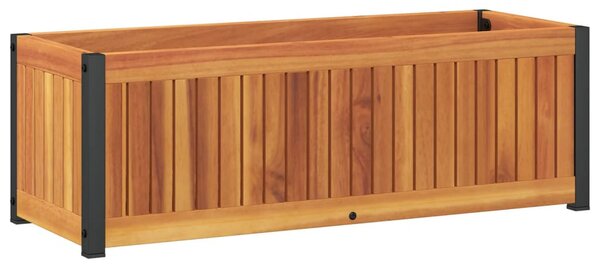 Tömör akácfa és acél kerti virágtartó 80 x 30 x 27,5 cm