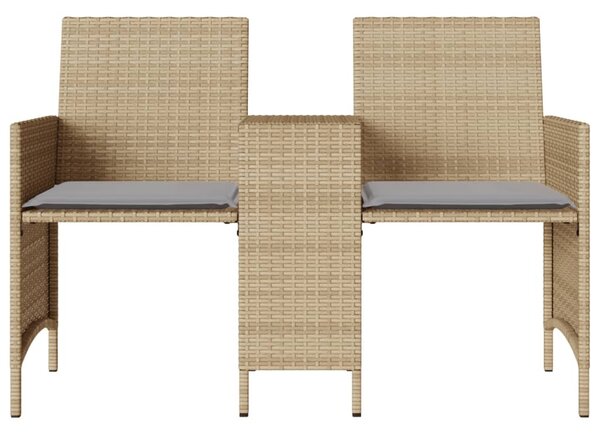 2 személyes bézs polyrattan kerti kanapé asztallal/székkel