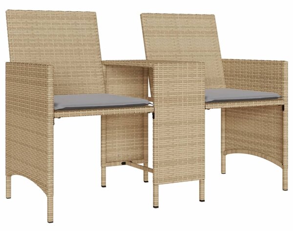 2 személyes bézs polyrattan kerti kanapé asztallal/székkel
