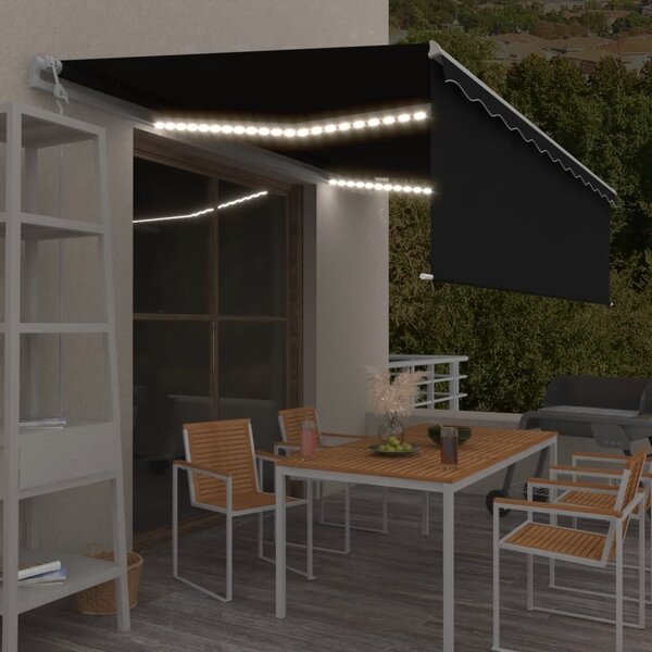 Antracitszürke redőnyös, LED-es, szélérzékelős napellenző 5x3 m