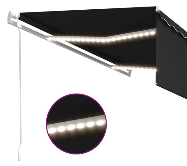 Antracitszürke redőnyös, LED-es, szélérzékelős napellenző 5x3 m