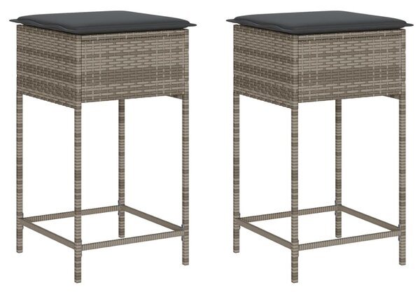 2 db szürke polyrattan kerti bárszék párnával