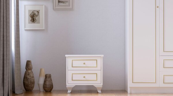 Hanah Home Éjjeliszekrény Matt Fehér Arany - Rb-090