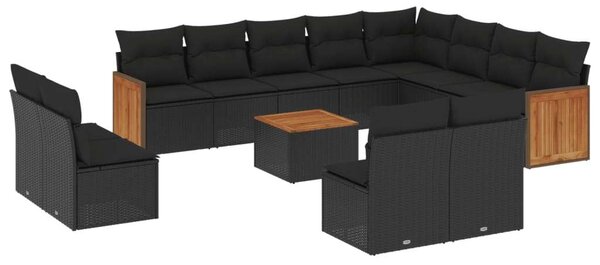 VidaXL Polyrattan Kerti Ülőgarnitúra - 13 részes - Fekete