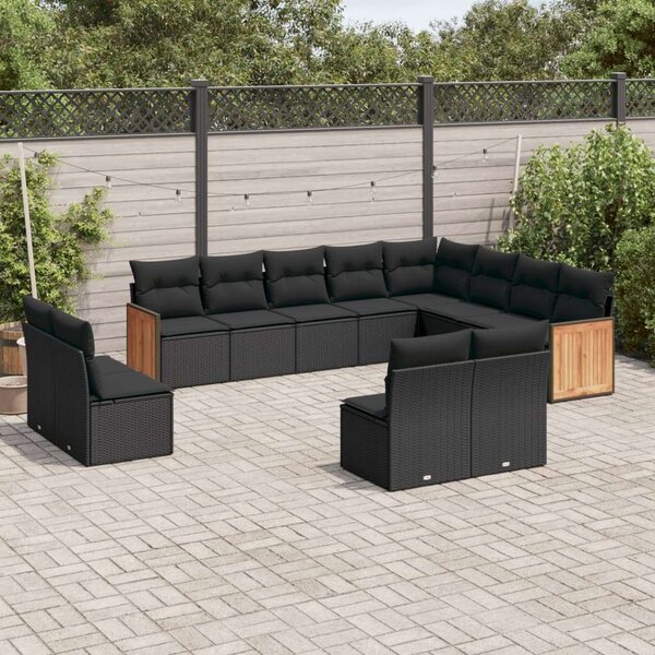 VidaXL Polyrattan Kerti Ülőgarnitúra - 12 részes - Fekete