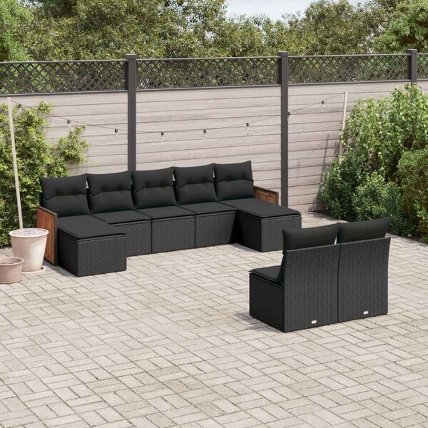 VidaXL 9 részes Kerti Ülőgarnitúra - Fekete Polyrattan