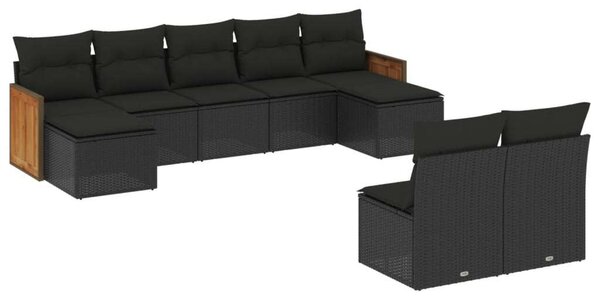 VidaXL 9 részes Kerti Ülőgarnitúra - Fekete Polyrattan