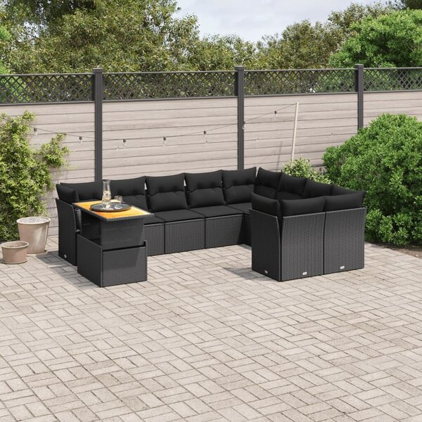VidaXL Polyrattan Kerti Ülőgarnitúra - 10 részes - Fekete