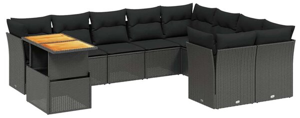 VidaXL Polyrattan Kerti Ülőgarnitúra - 10 részes - Fekete
