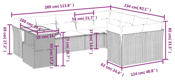 VidaXL Polyrattan Kerti Ülőgarnitúra - 10 részes - Fekete