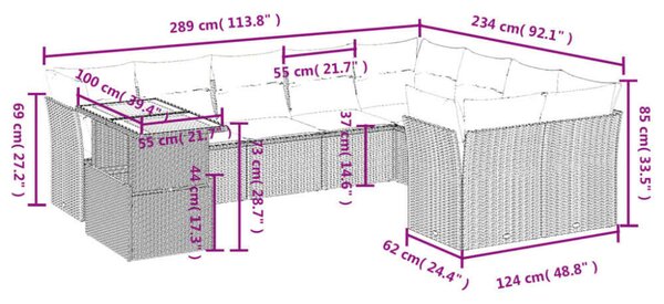 VidaXL Polyrattan Kerti Ülőgarnitúra - 10 részes - Fekete