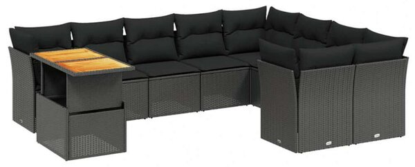 VidaXL Polyrattan Kerti Ülőgarnitúra - 10 részes - Fekete
