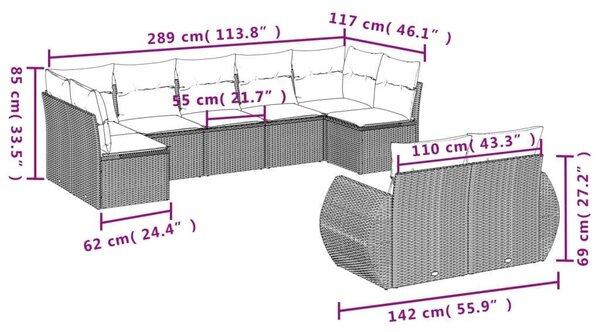 VidaXL Polyrattan Kerti Ülőgarnitúra - 9 részes - Bézs