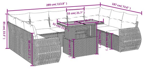 VidaXL Polyrattan Kerti Ülőgarnitúra - 10 részes - Bézs