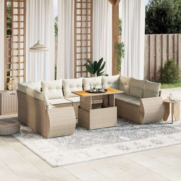 VidaXL Polyrattan Kerti Ülőgarnitúra - 10 részes - Bézs