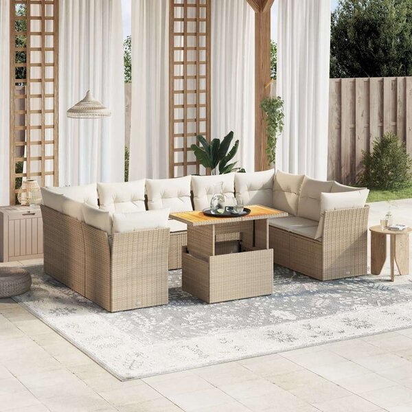 Polyrattan Kerti Ülőgarnitúra - 10 részes - Bézs