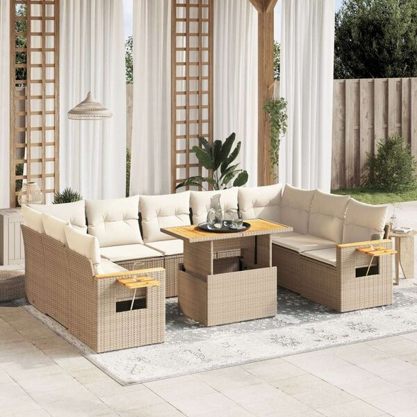 VidaXL Polyrattan Kerti Ülőgarnitúra - 10 részes - Bézs