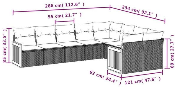 VidaXL 9-részes bézs polyrattan kerti ülőgarnitúra párnákkal